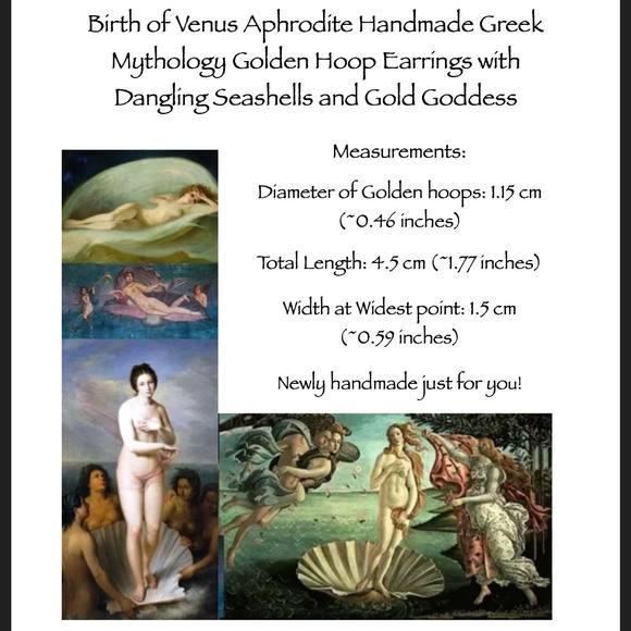 “Birth of Venus" Aphrodite Greek Mythology Goddess Handmade Earrings Seashells - Picture 13 of 14